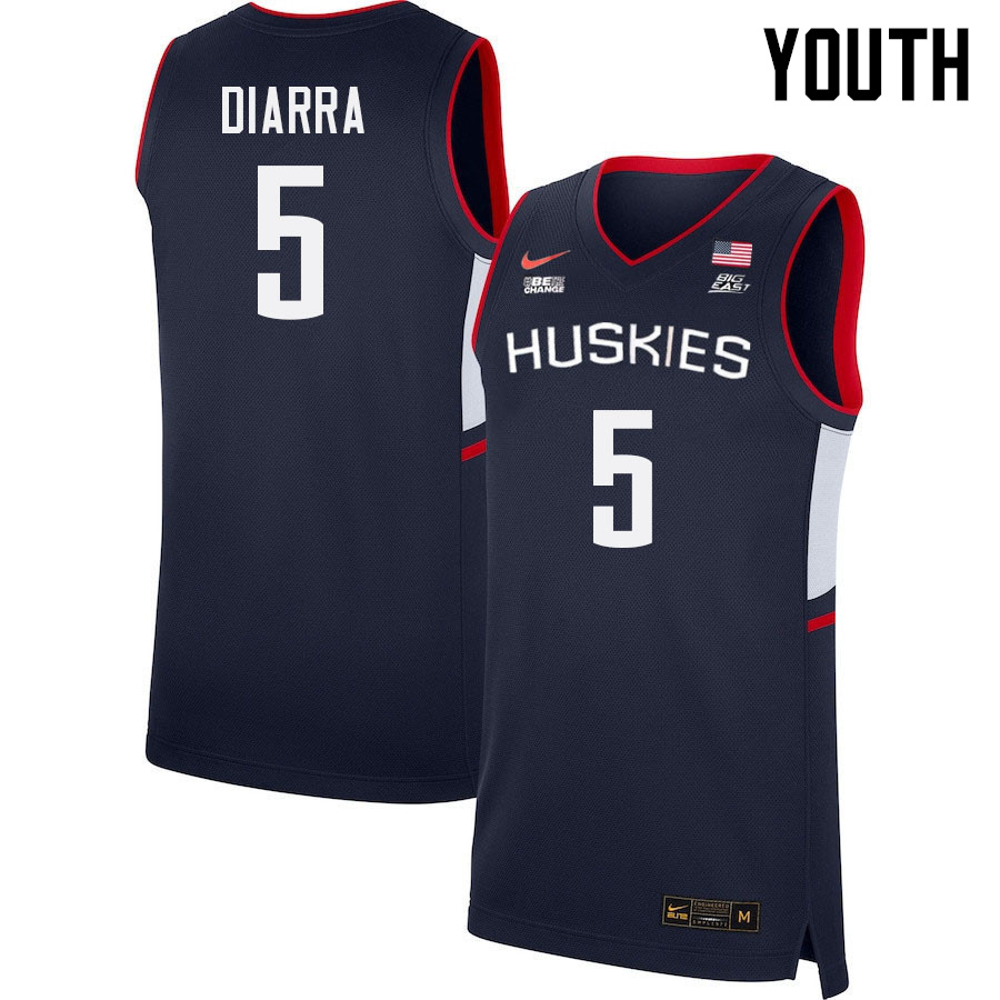 Youth #5 Hassan Diarra Uconn Huskies College 2022-23 Basketball Stitched Jerseys Sale-Navy